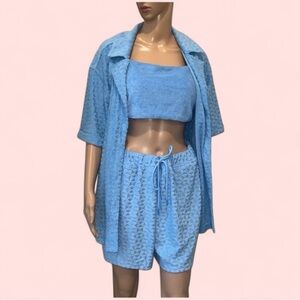 7 For All Mankind Terry Cloth 3 Piece Lounge Set Blue Size Large NWT